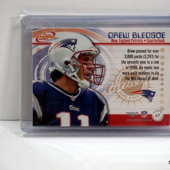 2001 Drew Bledsoe Prism Atomic Game Worn Jersey Patch Variation 3 Color Patriots - Picture 2 of 2